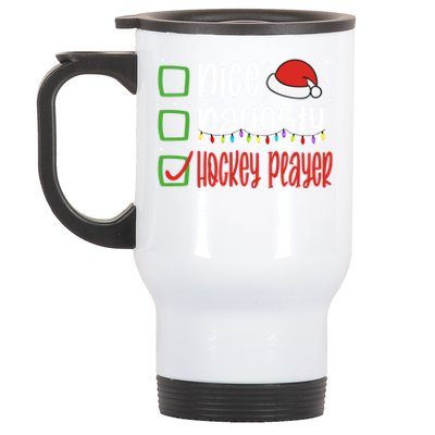 Nice Naughty Hockey Player Holiday Xmas 2023 Funny Christmas Gift Stainless Steel Travel Mug