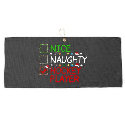 Nice Naughty Hockey Player List Christmas Santa Claus Gift Large Microfiber Waffle Golf Towel