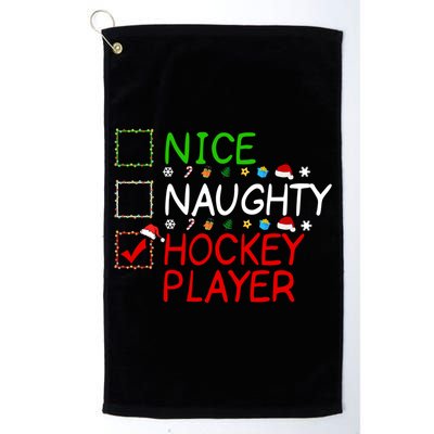 Nice Naughty Hockey Player List Christmas Santa Claus Gift Platinum Collection Golf Towel