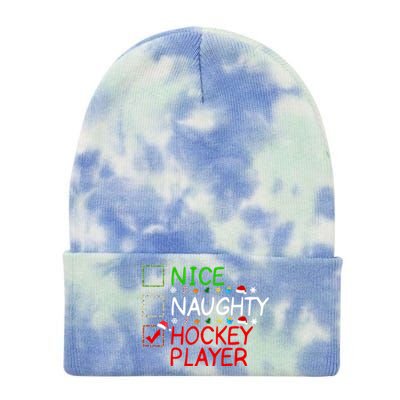 Nice Naughty Hockey Player List Christmas Santa Claus Gift Tie Dye 12in Knit Beanie