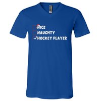 Nice Naughty Hockey Player List Santa Christmas Xmas Pjs Gift V-Neck T-Shirt