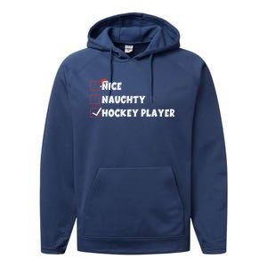 Nice Naughty Hockey Player List Santa Christmas Xmas Pjs Gift Performance Fleece Hoodie