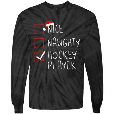 Nice Naughty Hockey Player List Christmas Santa Claus Tie-Dye Long Sleeve Shirt