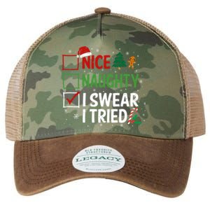 Nice Naughty I Swear I Tried Christmas List Xmas Santa Claus Gift Legacy Tie Dye Trucker Hat