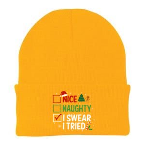 Nice Naughty I Swear I Tried Christmas List Xmas Santa Claus Gift Knit Cap Winter Beanie