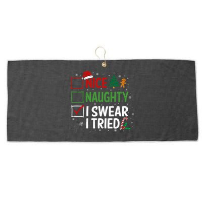 Nice Naughty I Swear I Tried Christmas List Xmas Santa Claus Gift Large Microfiber Waffle Golf Towel