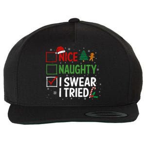 Nice Naughty I Swear I Tried Christmas List Xmas Santa Claus Gift Wool Snapback Cap