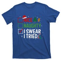 Nice Naughty I Swear I Tried Christmas List Xmas Santa Claus Gift T-Shirt