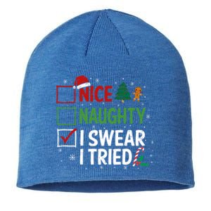 Nice Naughty I Swear I Tried Christmas List Xmas Santa Claus Gift Sustainable Beanie