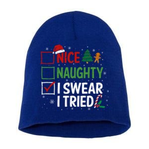 Nice Naughty I Swear I Tried Christmas List Xmas Santa Claus Gift Short Acrylic Beanie