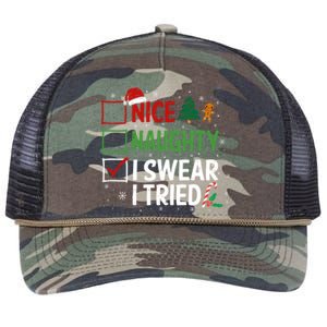 Nice Naughty I Swear I Tried Christmas List Xmas Santa Claus Gift Retro Rope Trucker Hat Cap