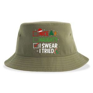 Nice Naughty I Swear I Tried Christmas List Xmas Santa Claus Gift Sustainable Bucket Hat