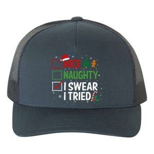 Nice Naughty I Swear I Tried Christmas List Xmas Santa Claus Gift Yupoong Adult 5-Panel Trucker Hat