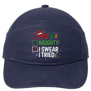 Nice Naughty I Swear I Tried Christmas List Xmas Santa Claus Gift 7-Panel Snapback Hat