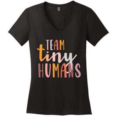 NICU Nurse ICU Neonatal Boho Colorful Retro Team Tiny Humans Women's V-Neck T-Shirt