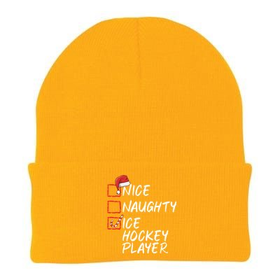 Nice Naughty Ice Hockey Player Funny Christmas List Santa Gift Knit Cap Winter Beanie