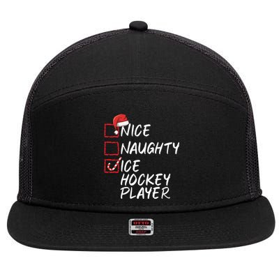 Nice Naughty Ice Hockey Player Funny Christmas List Santa Gift 7 Panel Mesh Trucker Snapback Hat