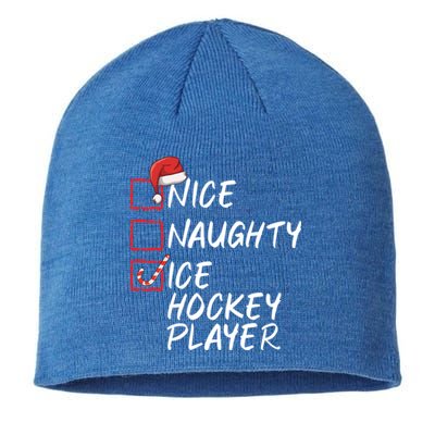 Nice Naughty Ice Hockey Player Funny Christmas List Santa Gift Sustainable Beanie