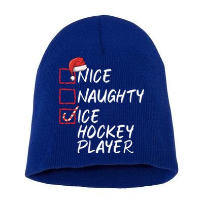 Nice Naughty Ice Hockey Player Funny Christmas List Santa Gift Short Acrylic Beanie