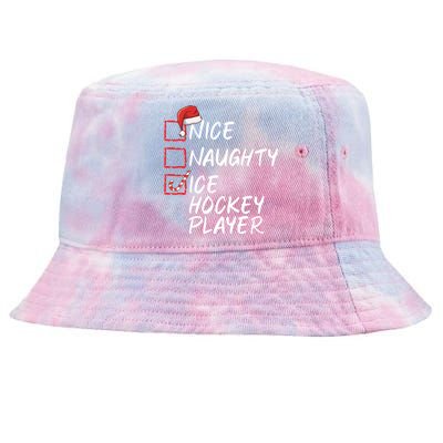 Nice Naughty Ice Hockey Player Funny Christmas List Santa Gift Tie-Dyed Bucket Hat