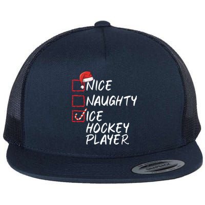 Nice Naughty Ice Hockey Player Funny Christmas List Santa Gift Flat Bill Trucker Hat