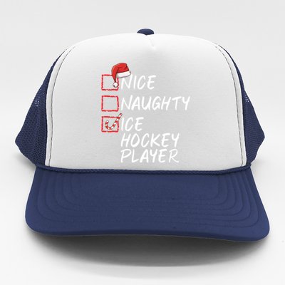 Nice Naughty Ice Hockey Player Funny Christmas List Santa Gift Trucker Hat