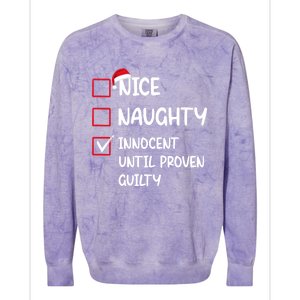 Nice Naughty Innocent Until Proven Guilty Christmas Family Gift Colorblast Crewneck Sweatshirt