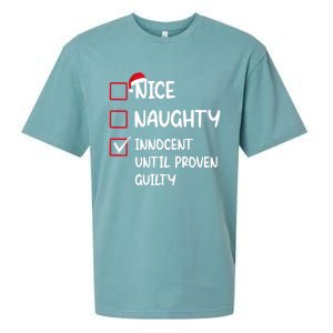 Nice Naughty Innocent Until Proven Guilty Christmas Family Gift Sueded Cloud Jersey T-Shirt