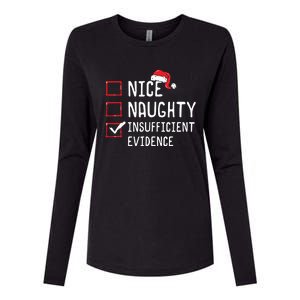 Nice Naughty Insufficient Evidence Christmas List Womens Cotton Relaxed Long Sleeve T-Shirt