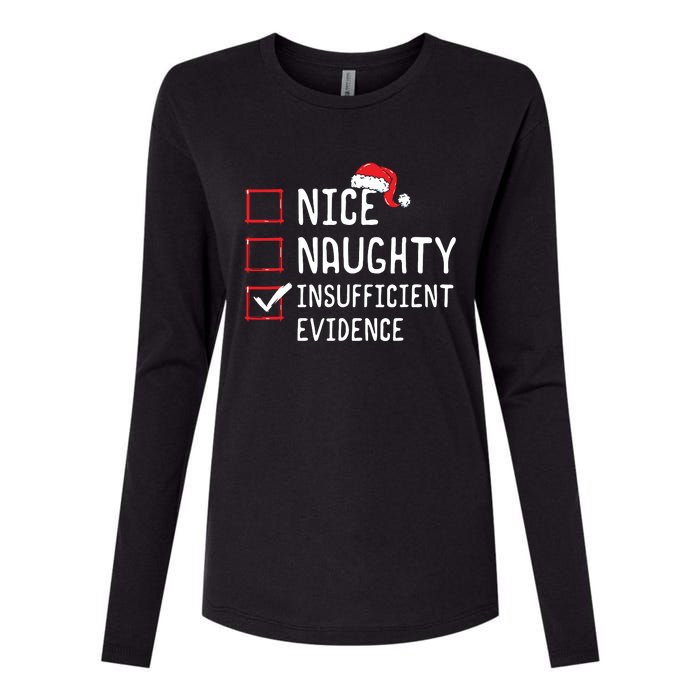 Nice Naughty Insufficient Evidence Christmas List Womens Cotton Relaxed Long Sleeve T-Shirt