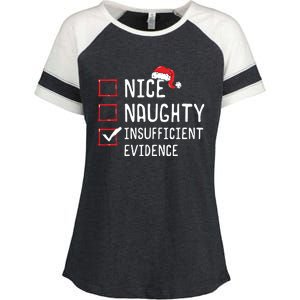 Nice Naughty Insufficient Evidence Christmas List Enza Ladies Jersey Colorblock Tee