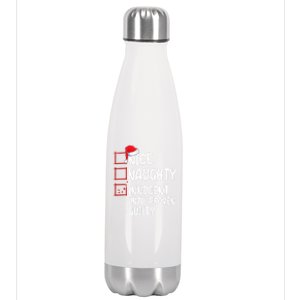 Nice Naughty Innocent Until Proven Guilty Christmas List Funny Gift Stainless Steel Insulated Water Bottle