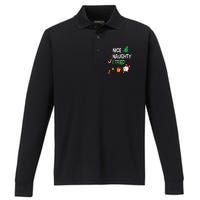 Nice Naughty I Tried SantaS Naughty List Funny Christmas Performance Long Sleeve Polo