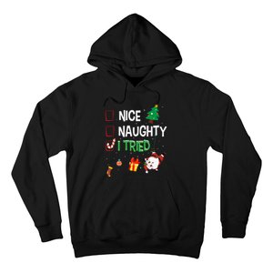 Nice Naughty I Tried SantaS Naughty List Funny Christmas Hoodie