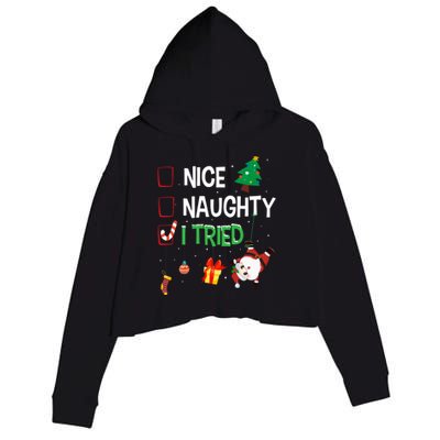 Nice Naughty I Tried SantaS Naughty List Funny Christmas Crop Fleece Hoodie