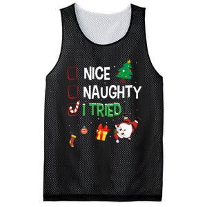 Nice Naughty I Tried SantaS Naughty List Funny Christmas Mesh Reversible Basketball Jersey Tank