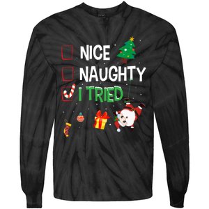 Nice Naughty I Tried SantaS Naughty List Funny Christmas Tie-Dye Long Sleeve Shirt