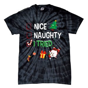 Nice Naughty I Tried SantaS Naughty List Funny Christmas Tie-Dye T-Shirt