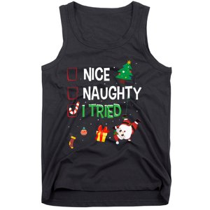 Nice Naughty I Tried SantaS Naughty List Funny Christmas Tank Top