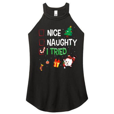 Nice Naughty I Tried SantaS Naughty List Funny Christmas Women’s Perfect Tri Rocker Tank