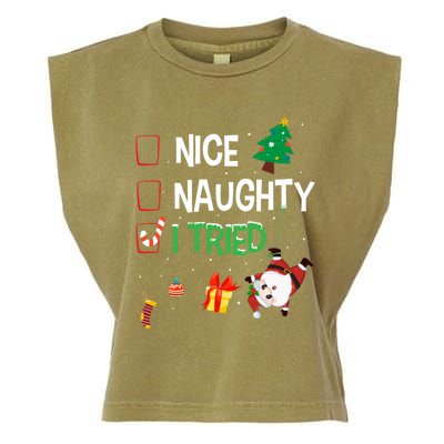 Nice Naughty I Tried SantaS Naughty List Funny Christmas Garment-Dyed Women's Muscle Tee