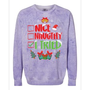 Nice Naughty I Tried SantaS Naughty List Funny Christmas Colorblast Crewneck Sweatshirt