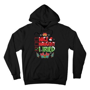 Nice Naughty I Tried SantaS Naughty List Funny Christmas Hoodie