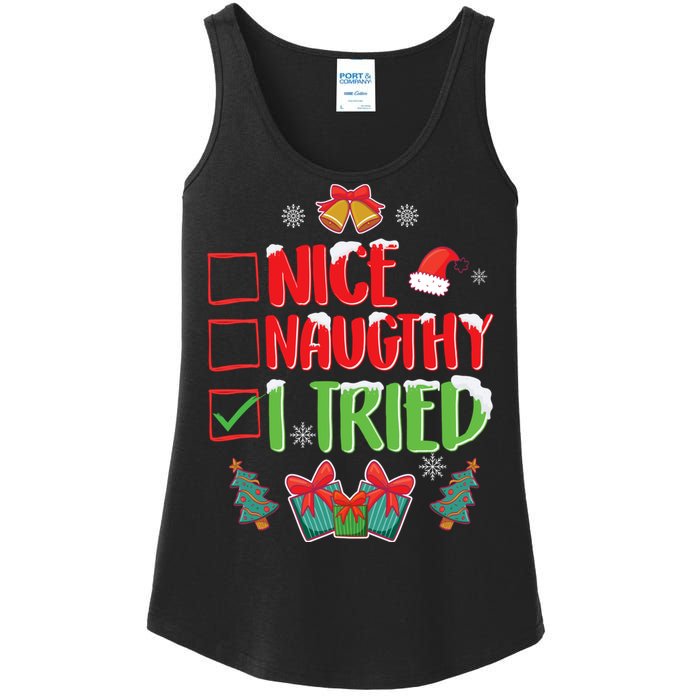 Nice Naughty I Tried SantaS Naughty List Funny Christmas Ladies Essential Tank