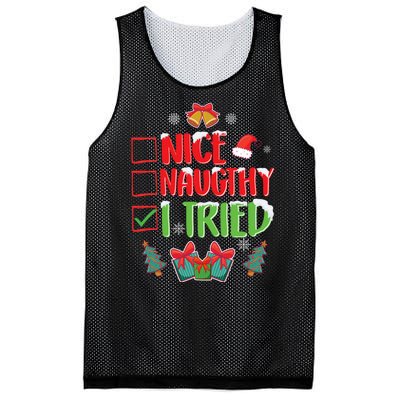 Nice Naughty I Tried SantaS Naughty List Funny Christmas Mesh Reversible Basketball Jersey Tank