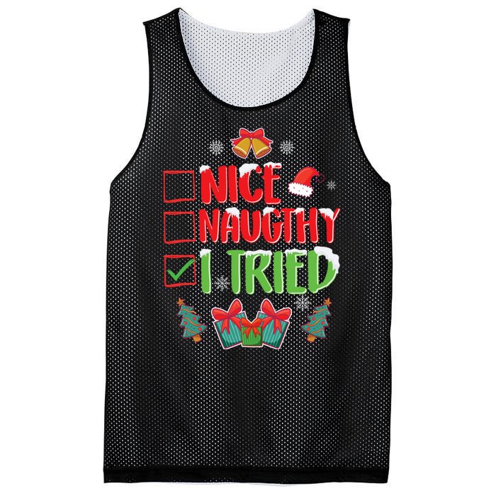 Nice Naughty I Tried SantaS Naughty List Funny Christmas Mesh Reversible Basketball Jersey Tank