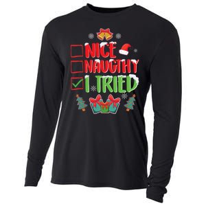 Nice Naughty I Tried SantaS Naughty List Funny Christmas Cooling Performance Long Sleeve Crew