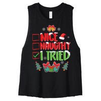 Nice Naughty I Tried SantaS Naughty List Funny Christmas Women's Racerback Cropped Tank