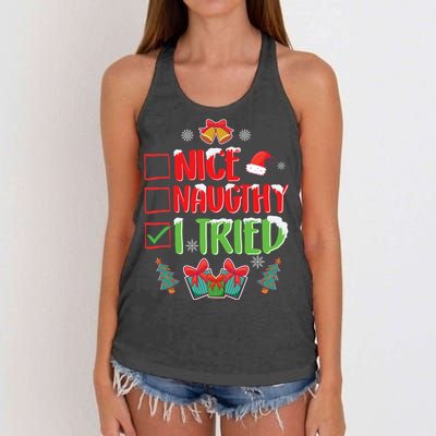 Nice Naughty I Tried SantaS Naughty List Funny Christmas Women's Knotted Racerback Tank