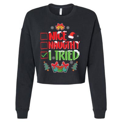 Nice Naughty I Tried SantaS Naughty List Funny Christmas Cropped Pullover Crew